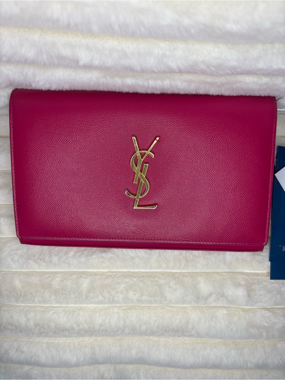 Authentic Saint Laurent Cassandra Medium Wallet On Chain Pink Leather Gold YSL